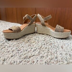 J. Crew Black Tan Leopard Platform Espadrille Wedge Heel Size 6